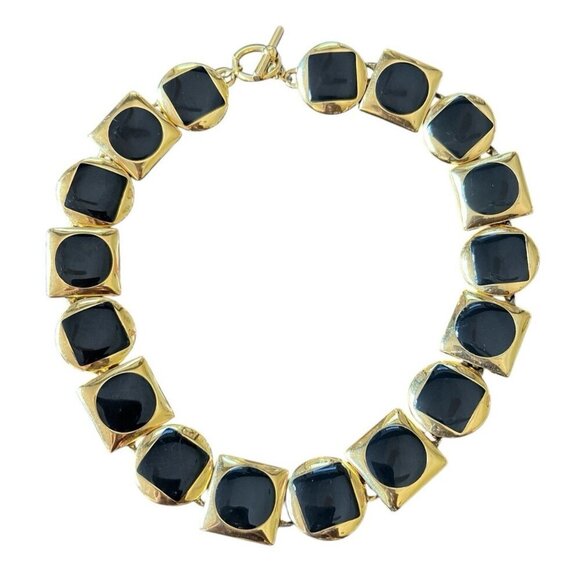 Anne Klein Modernist Geometric Black Enamel Matte Satin Finish Necklace - Picture 1 of 3